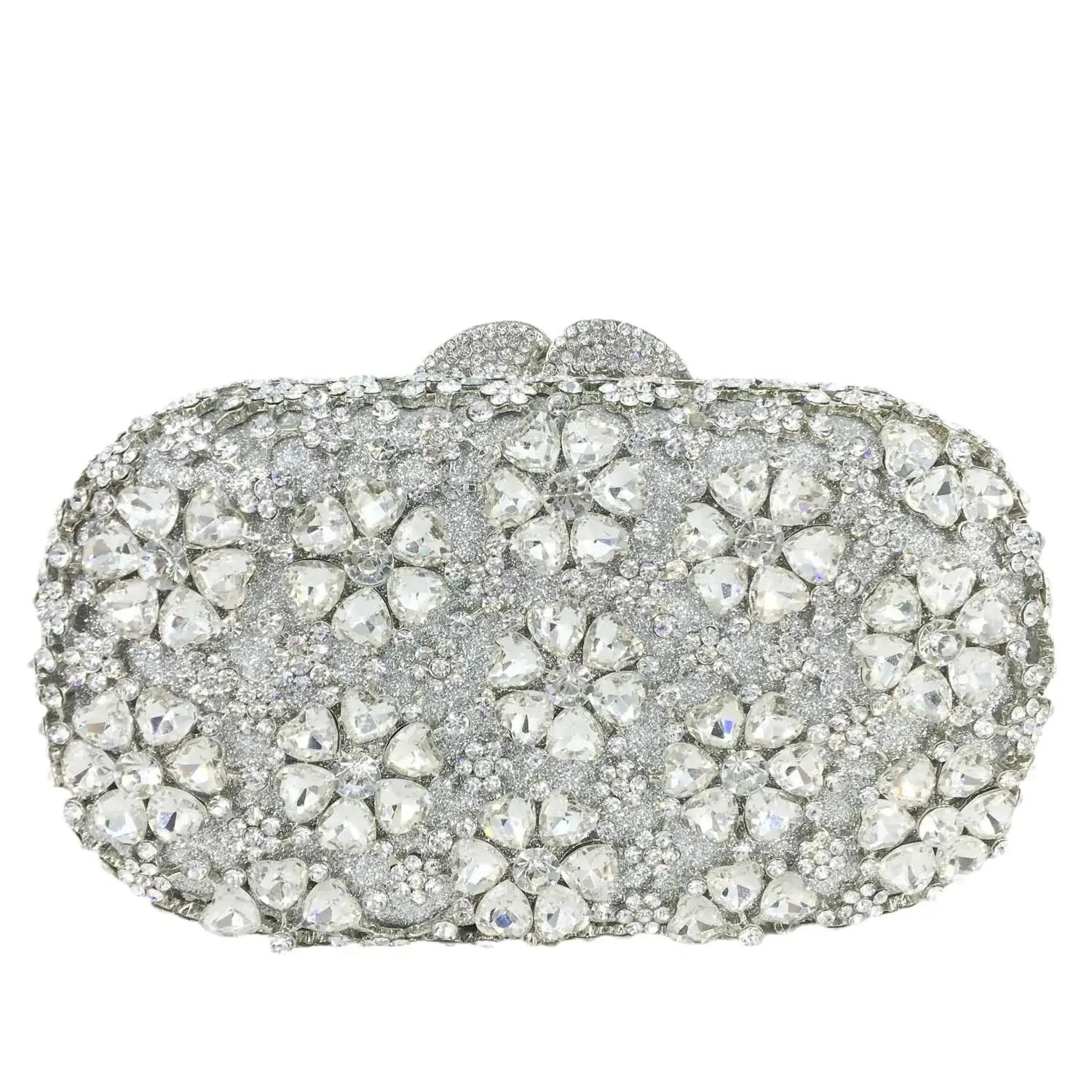 

Boutique De FGG Snowflake Women Pink Evening Bags and Clutches Wedding Party Bridal Flower Clutch Handbags and Purses Mini