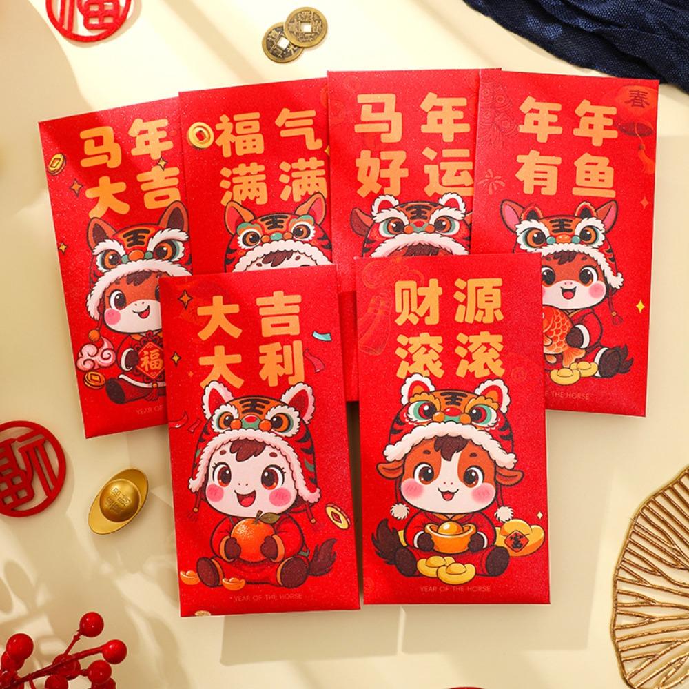 6Pcs/Set Traditional Paper 2026 Horse Year Red Envelope Red Packet  New Year