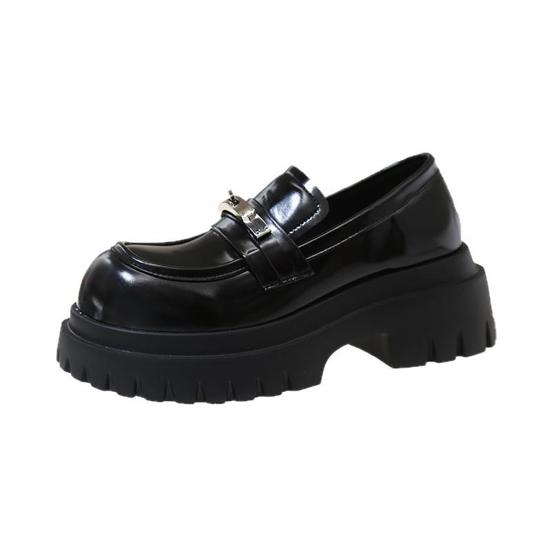 2025 Spring New Internet Celebrity British Style Small Man Platform Small Leather Shoes Metal Buckle One Pedal Lazy Loafers