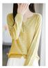2026 Spring/Autumn Women's V-Neck Fine Wool Knit Cardigan - Long Sleeve, Solid Color, Loose Fit