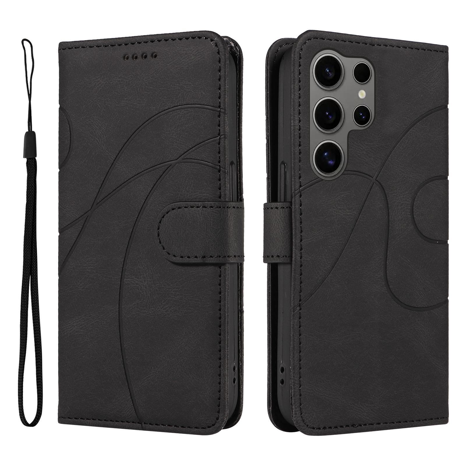 

For Samsung Galaxy S25 Ultra Case Stand Wallet Leather Phone Cover Curved Line Wrist Strap A