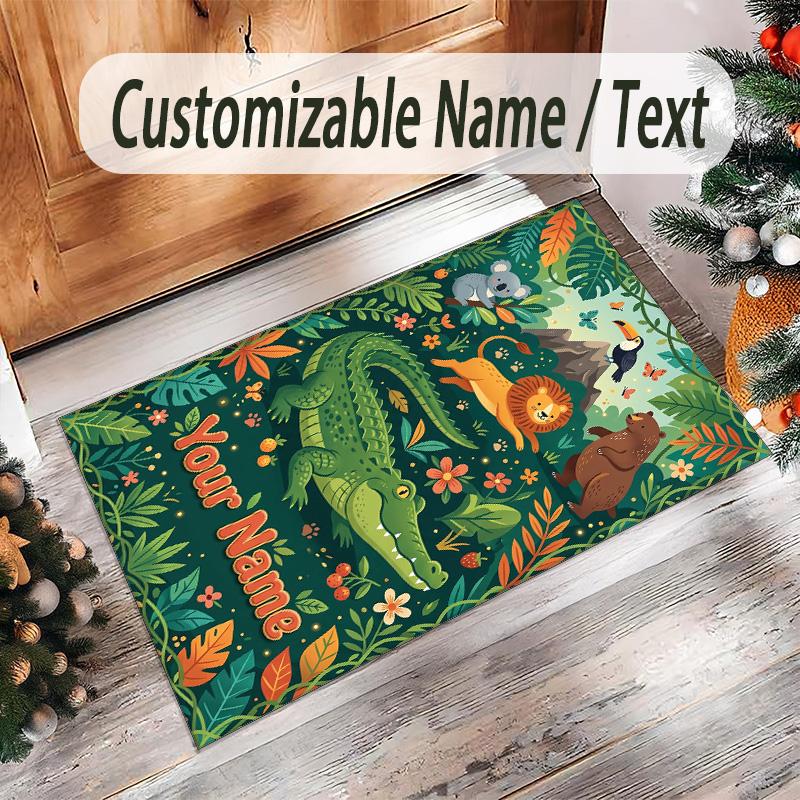 Animals Theme Crystal Velvet Floor Rug Personalized Custom Name Text Warm Carpet Home Decoration