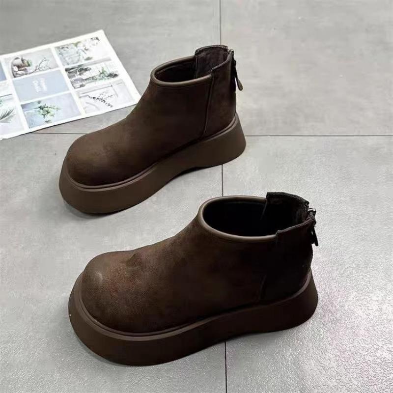 

Женские хлопковые туфли на толстой подошве, зимние новые, с круглым носком, замшевые, на молнии сзади, противоскользящие, износостойкие полусапожки 37