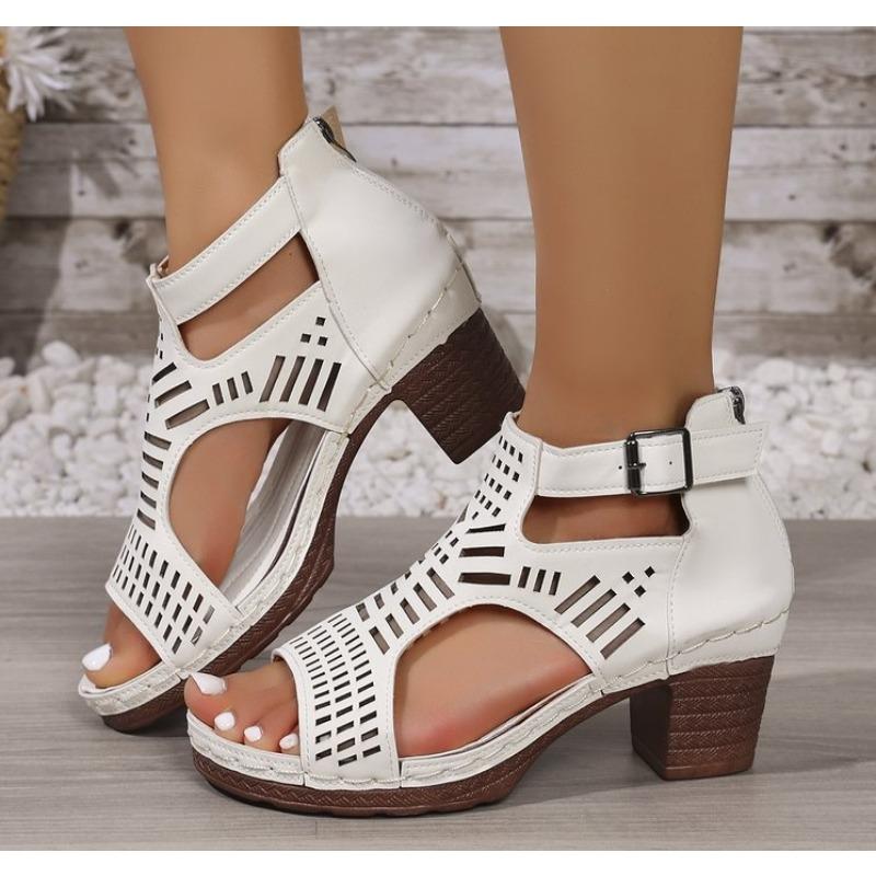 Fashion Hook Loop High Heels Sandals Women Summer 2025 Pu Leather Square Heel Rome Sandals Woman Open Toe Sexy Outdoor Sandalias Mujer