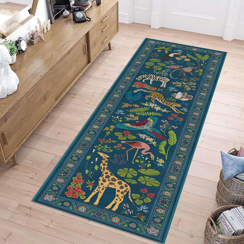 

Vintage Bohemian Tropical Animal & Plant Pattern Runner Rug Anti-slip Soft Washable Carpet for Hallway Kitchen Entryway Decor 40X120CM