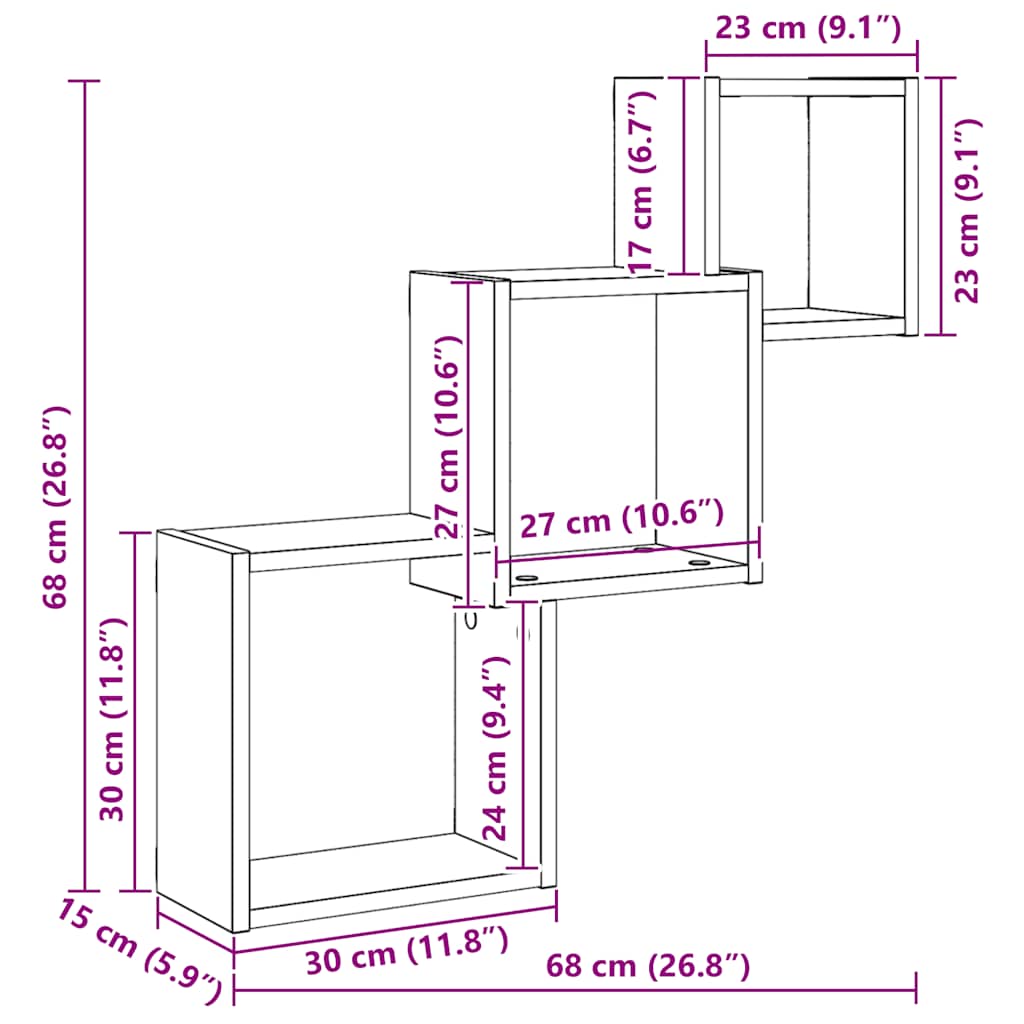 Cube Shelving Unit Black Oak Effect 68 x 15 x 68 cm Engineered Wood