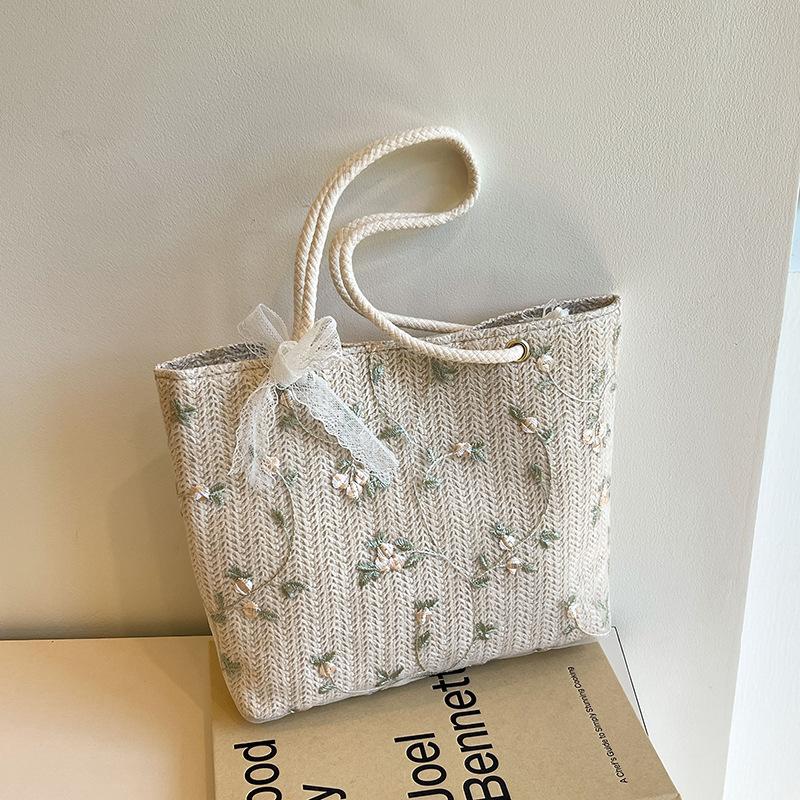 Плетеная сумка новая летняя нишевый дизайн сумка-ведро маленькая свежая простая кружевная плетеная сумка белый