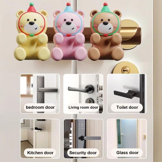 Cartoon Bear Door Bumper Adhesive Free Door Handle Stopper Wall Protector Soft Shock Absorbing Door Stops Anti-collision Pad Decorative Cushion