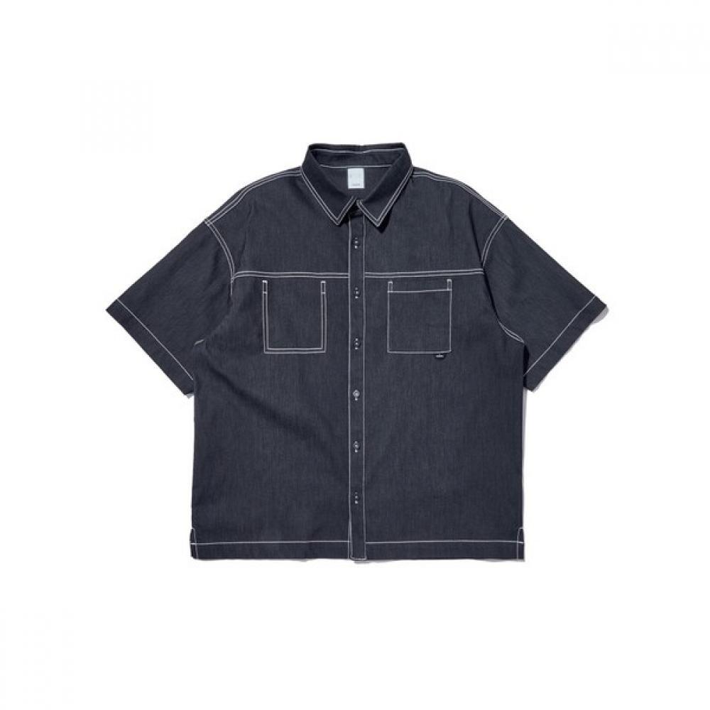 

[eider] Men S Neo Ice Denim Like Short Sleeve Shirt Dmm23463n4 Navy/L