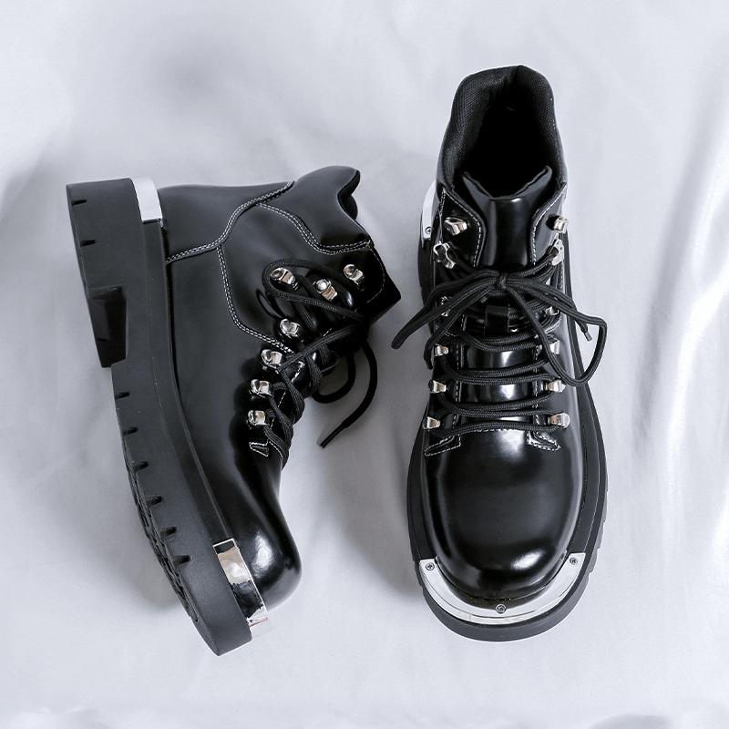 Fashion New Arrival PU Leather Men Motocross Boots Street Style Fashion Mens Mid-Calf Boots Lace Up Outdoor Walking Shoes High Top Botas