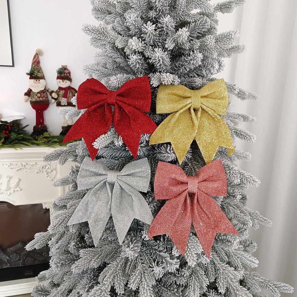 Zlaté třpytivé vánoční mašle ozdoby - Lesklé ozdoby na stromeček & Drobné doplňky