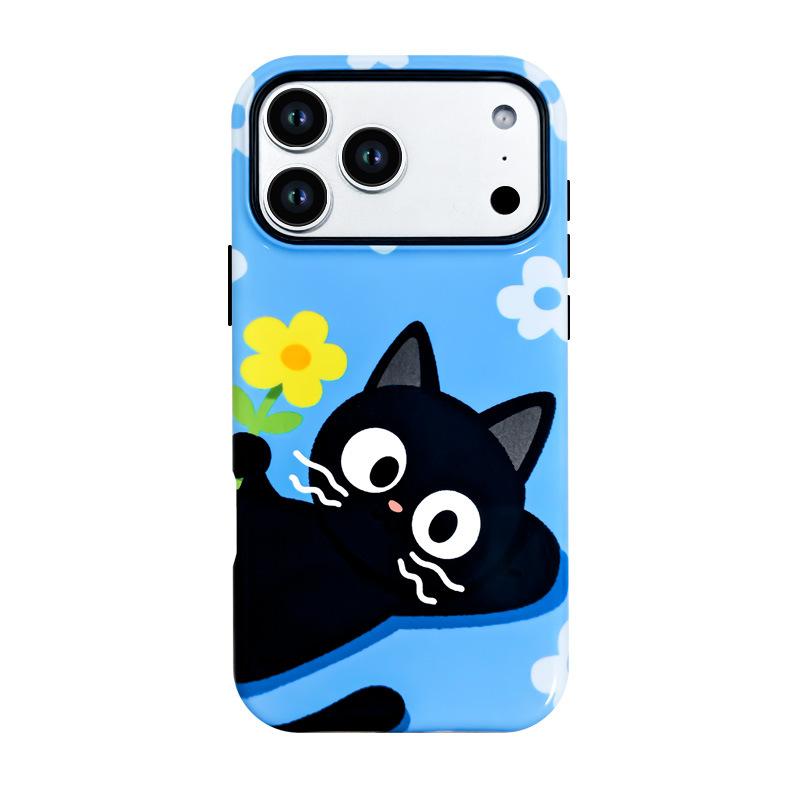 Film Phone Case 16pm 2-in-1 Smooth Surface Suitable for Apple 17 Black Cat Anti Drop Phone Protective Case