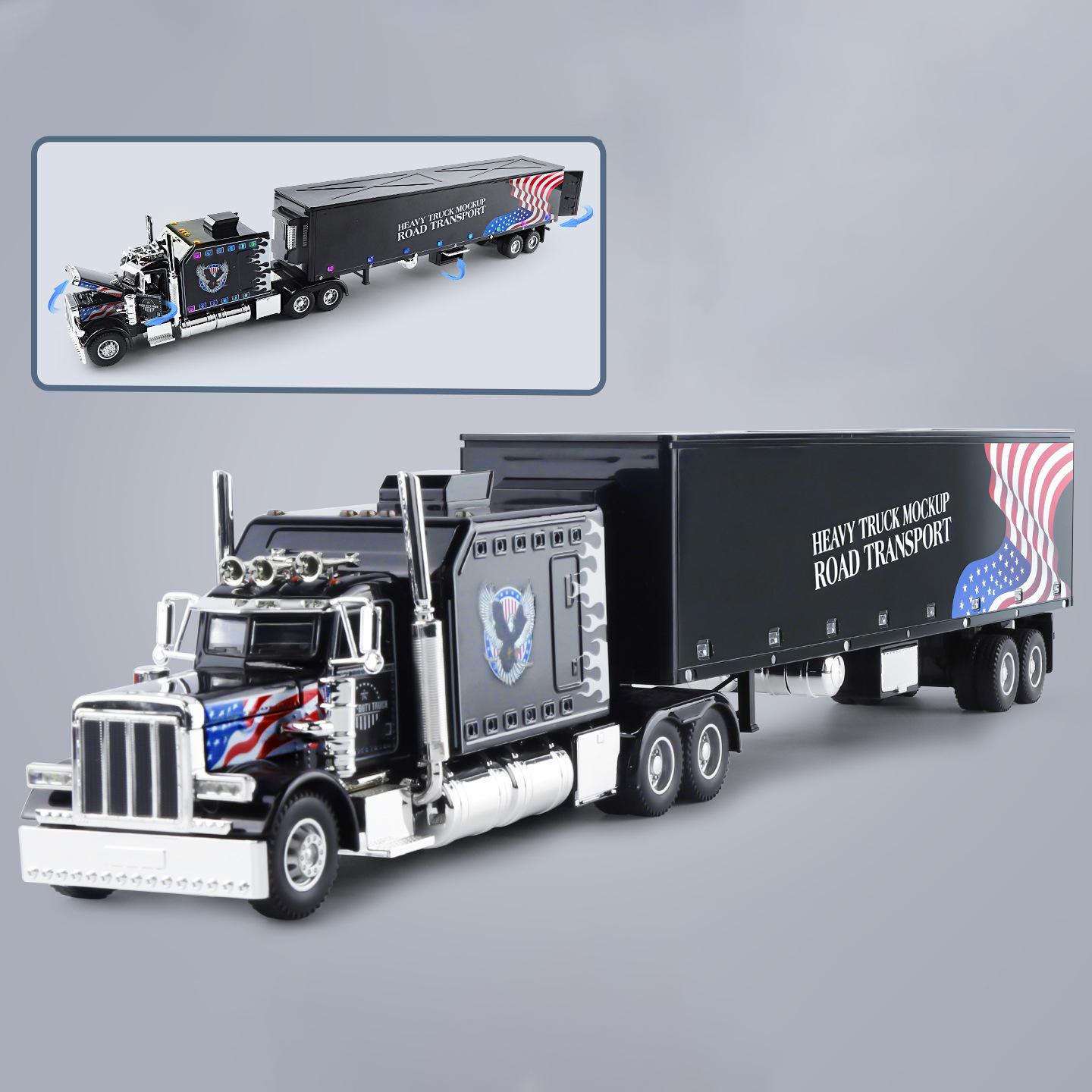 1/24 Legering Zware Semi-trailer Vrachtwagen Kop Auto Diecasts Metalen Container Vrachtwagen Technisch Transport Voertuigen Auto Model Geluid Licht