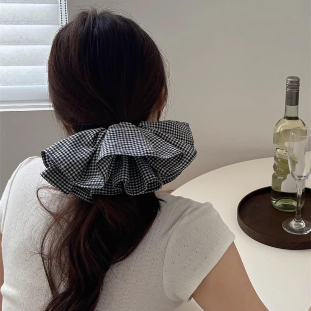 Bow Checkered Hair Clip Double Layer Oversized Hair Scrunchies Fashion British Style Hairpin  Girls