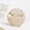 Baby Announcement Sign 5.9 Inch Wooden World Decor with Moon and Clouds for Nursery, Welcome New Baby