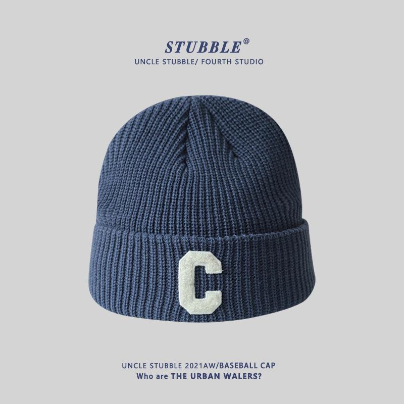 

Autumn and Winter New Style C-label Knitted Hat Korean Version Colorful Couple Warm Woolen Hat Japanese Girl Face Small Cold Hat Adjustable