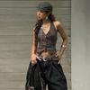 Women's Plaid Halter Vest V-neck Button Front Crop Top Vintage Y2K Streetwear