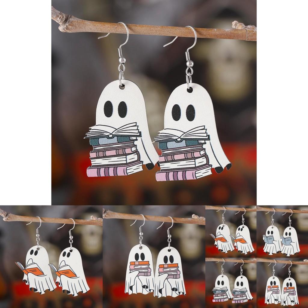 Creative Wooden Halloween Earrings With Ghost Design Ideal For Unique Fashion Enthusiasts