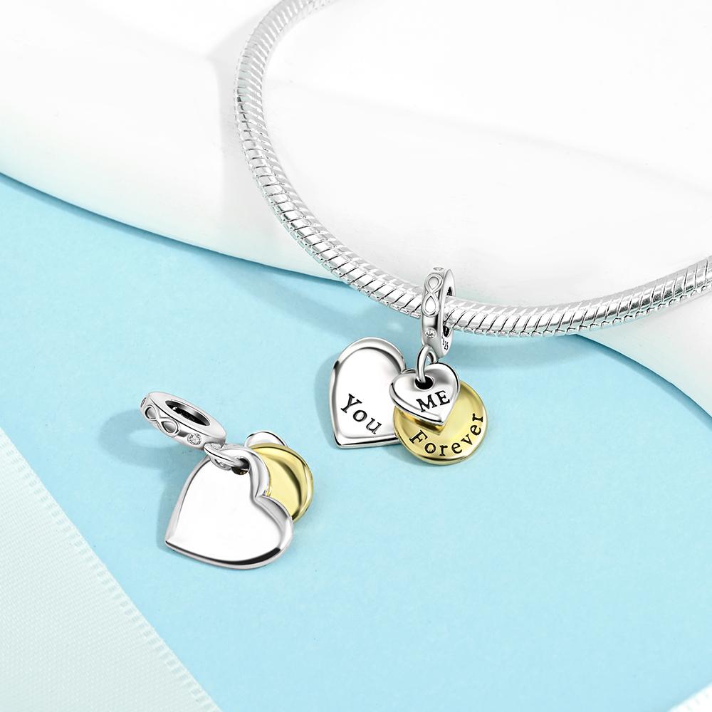 Ahthen copper Bead Charms You and me forever Charm fit Snake Chain Bracelets Necklaces for Women Jewellery Making