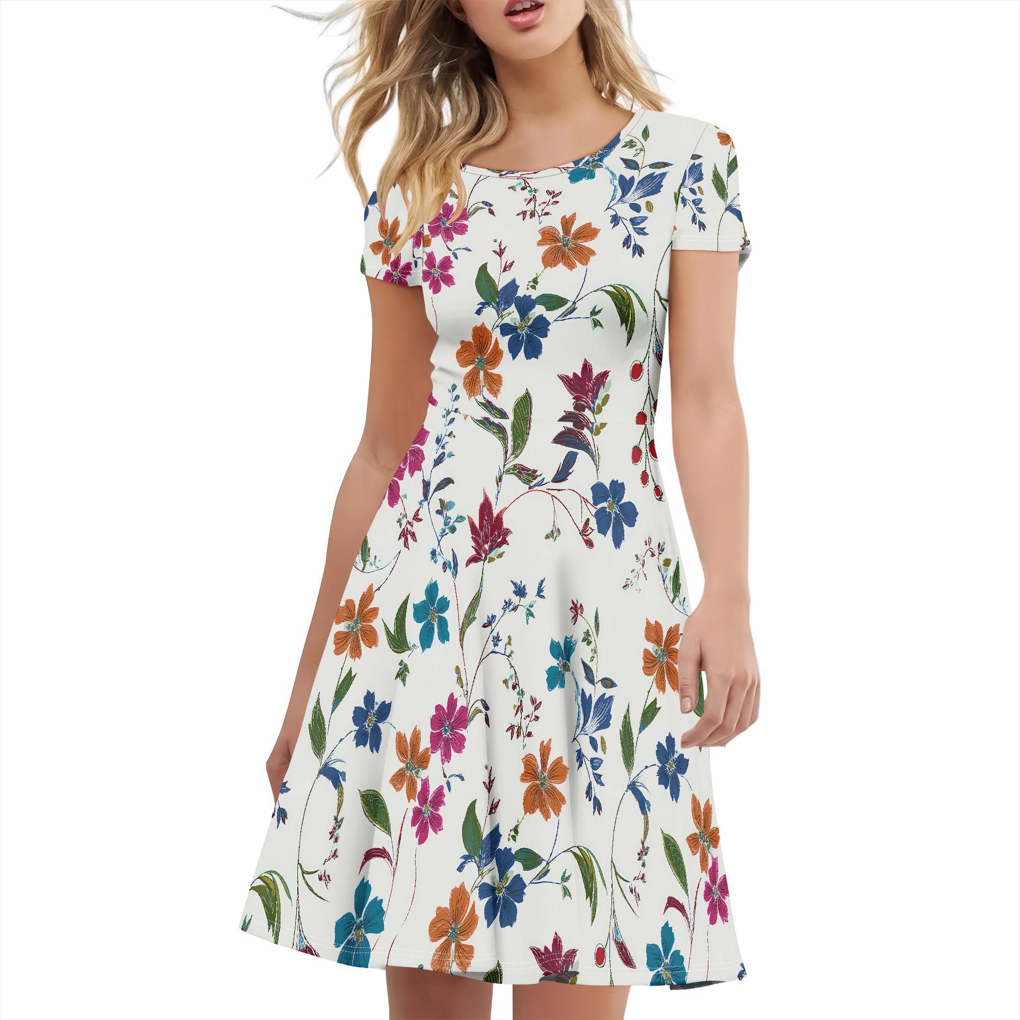 

Летнее платье для женщин Повседневное платье-футболка с коротким рукавом Свободное Пляжный отпуск Юбка на бретелях S