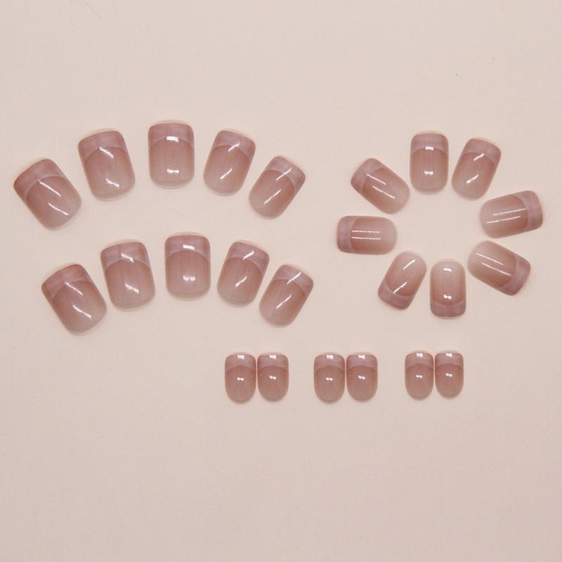 24 Pcs Short Ballerinas Press On Nail French Tip Full Cover Stick On Nail Elegant Artificial Nail Glossy False Nail