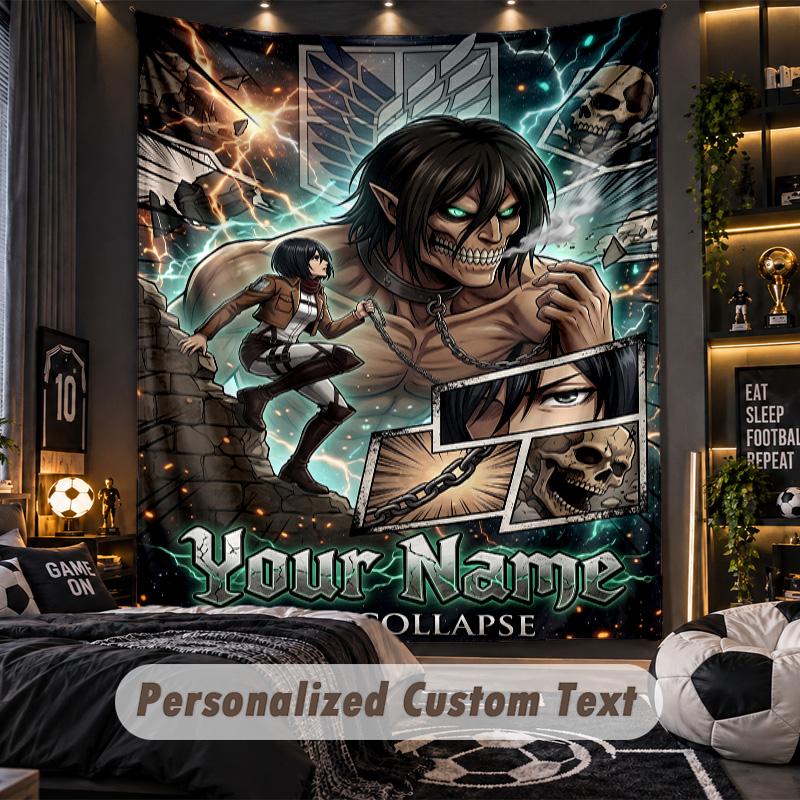 Personalized Wall Tapestry,Attack on Titan Custom Printed Name, Fabric Wall Art For Indoor Room Backdrop