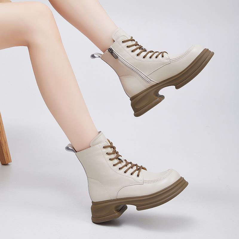 Leather Martin Boots Women's 2025 Autumn and Winter New Medium Boots Children Thick Heel Thick Sole Velvet Warm British Style Short Boots