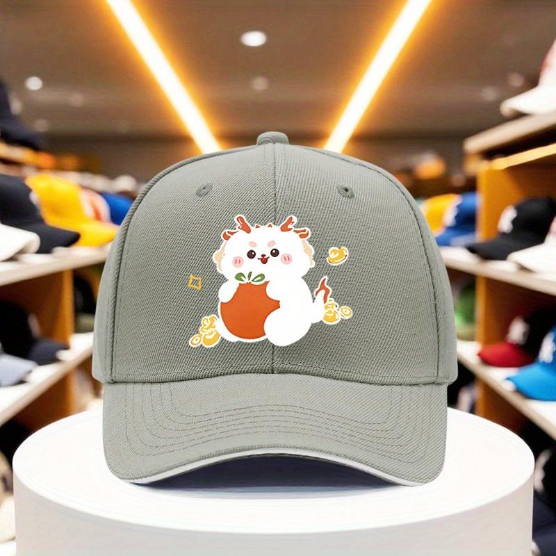 Cute White Dragon Hugging Money Bag Baseball Cap Polyester Adjustable Streetwear Outdoor Unisex Adult Fashion Cap