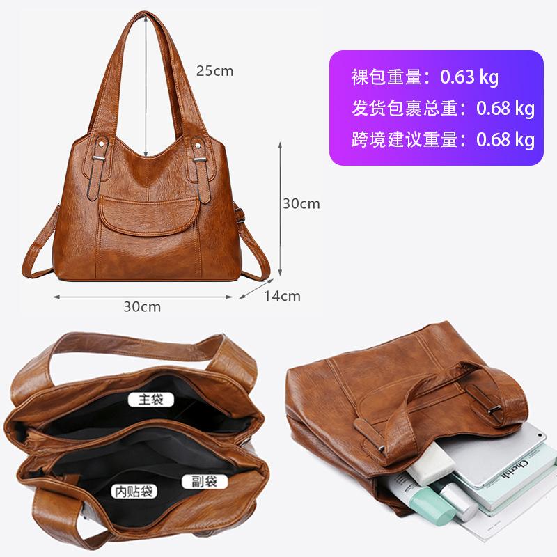 New retro large-capacity portable shoulder bag trendy soft leather texture bag messenger bag fashionable