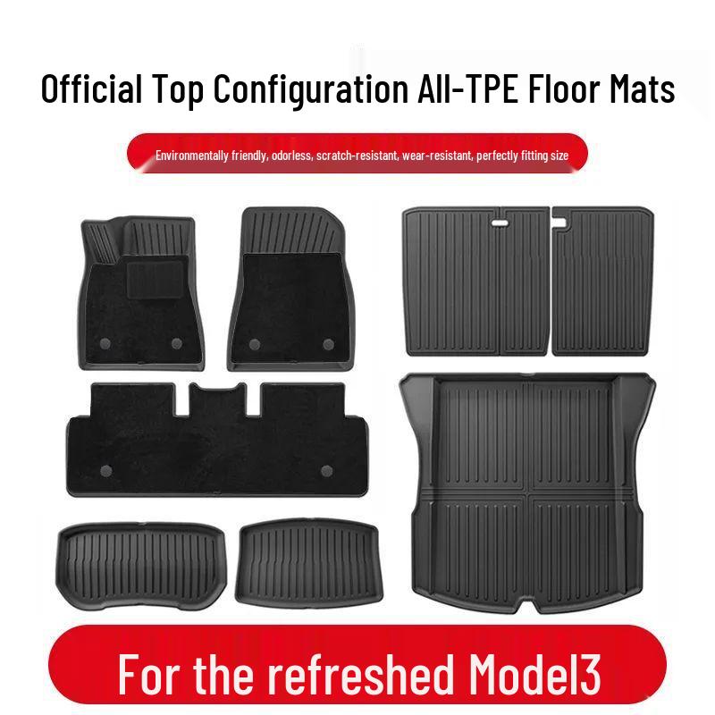 Compatible Tesla Model 3 & Y TPE Odorless Floor Mats & Trunk Backrest Mats