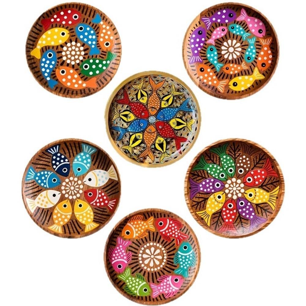 6pcs Fish Drink Coaster Non Slip Tea Cup Pad Ornaments Wooden Coasters Office 10cm Fish