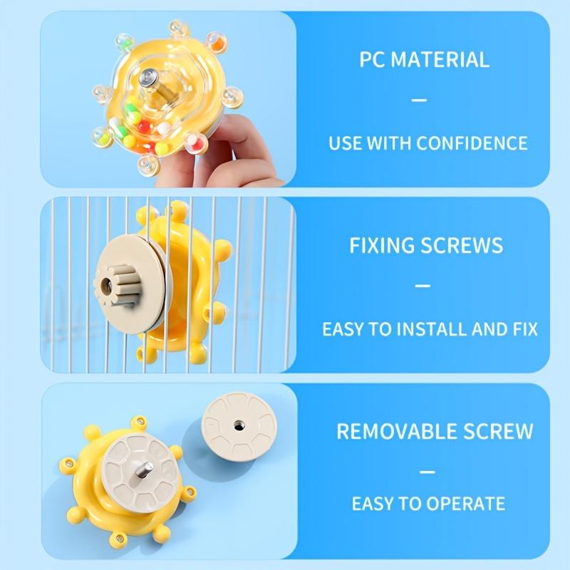 [1pc Interactive Parrot Toy] Interactive Bird Cage Toy for Parrots, Rotating Treat Dispenser, Durable Plastic, with Beak Grinding Teeth