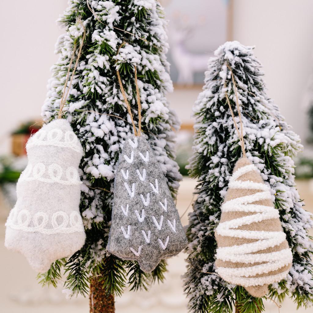 Festive Christmas Minimalist Fabric Tree Hangings With Stripes And Dots For Decoration Seasonal