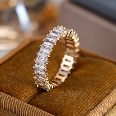 Fashion Golden Color Rectangle Cut White Stone Ring Engagement CZ Zircon Circle Rings Set Wedding Band Valentine's Day Gift