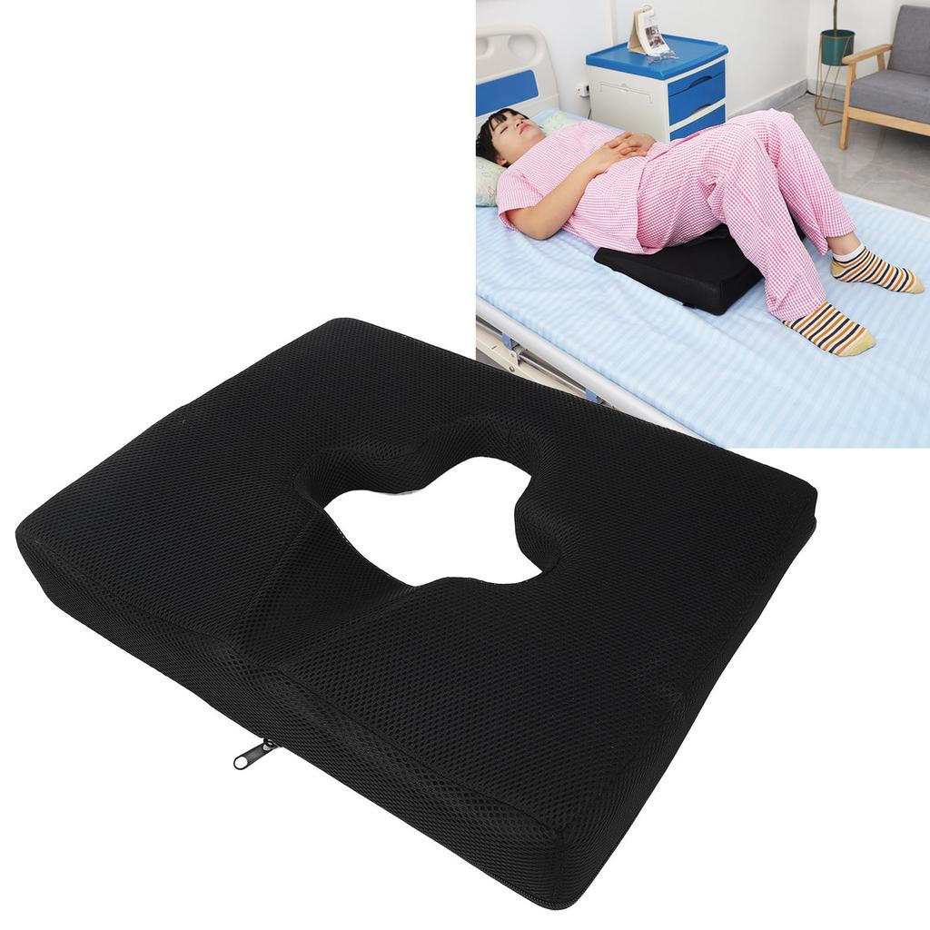 T Shape Opening Foam Cushion Washable Triangular Inclined Plane Gel Memory Foam Seat for Elderly Bedridden Black