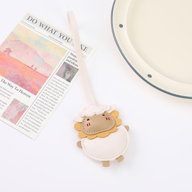 Mini Goat PU Leather Keychain Fashion Sheep Pattern Car Key Ring Soft Bag Charm for Women Purse Decor Gift