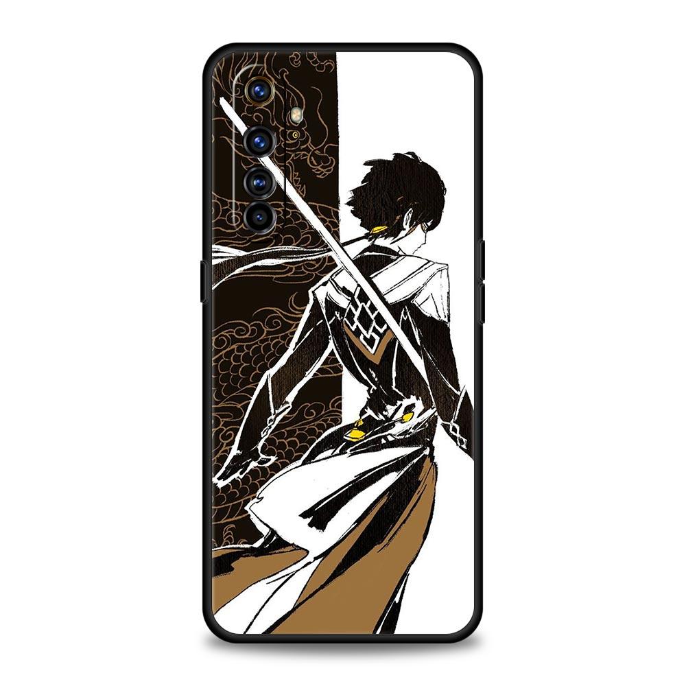 Genshin Impact Black and White For Realme 9i Luxury Phone Case 9 8 5G GT2 7 6 Pro Plus 8i C21 C3 C11 C25 Black Silicone Cover