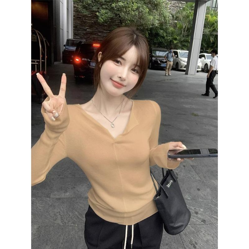 

Red sweater collar with knitted sweater inside women s early autumn sweet hottie slim-fitting outer bottoming top average size [recommended 80-60kg] верблюд