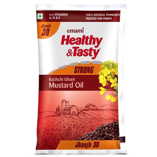 

Emami Healthy and Tasty Strong Kachchi Ghani Mustard Oil Pouch, 825 G.