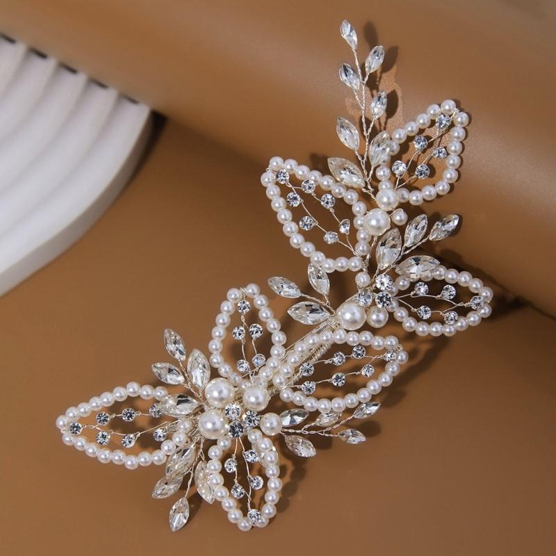 Elegant Rhinestones Pearls Hair Clip For Weddings Parties Formal Event Secure Nonslip Design Crystal Hairpin