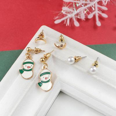 Trendy Christmas Series Earrings Set: Snowflake, Snowman, Reindeer, and Christmas Tree Pendants