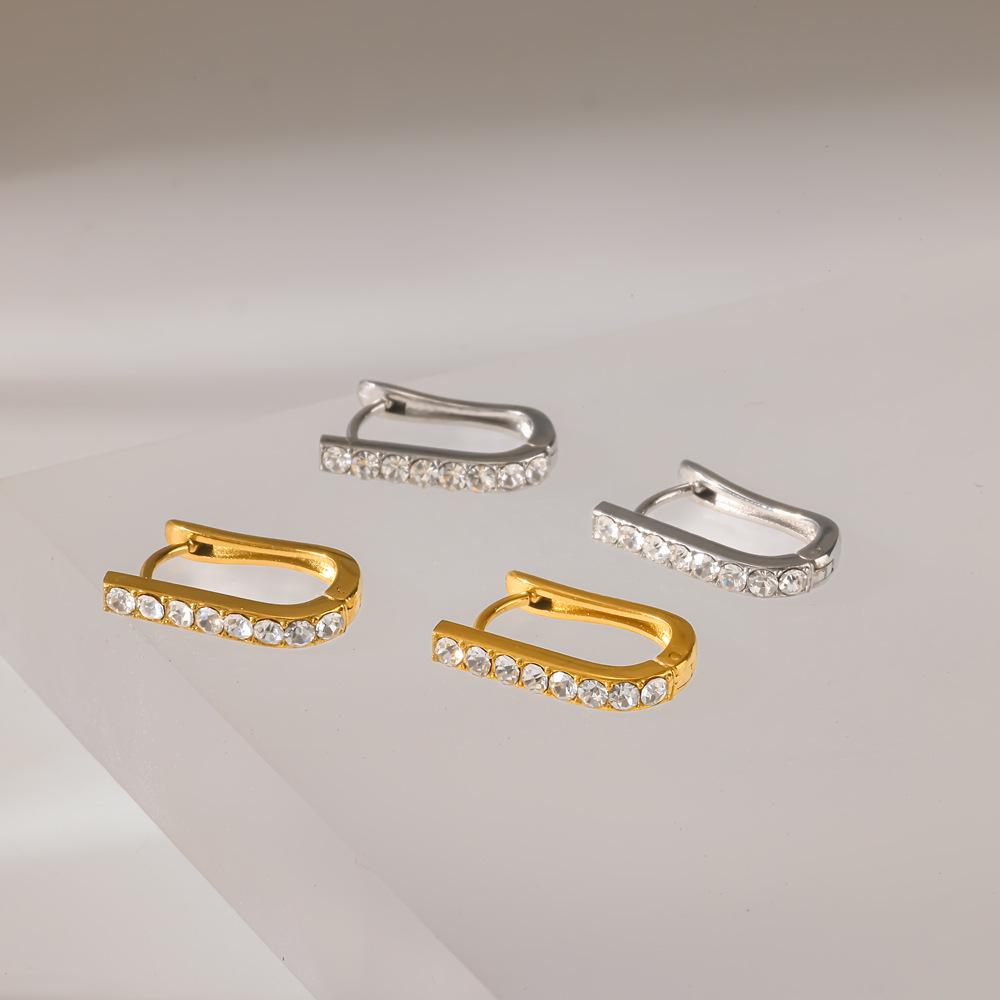 Elegant U-shaped Rhinestone Ear Studs - 18K Gold Stainless Steel Earrings, High-End Feel, Non-Fading Titanium Steel.