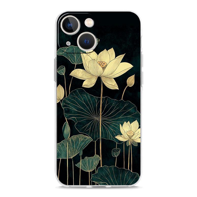 Phone Case For iPhone 17 Air Cases iPhone 16 15 12 13 14 Pro Max SE 7 8 Plus iPhone11 Clear Cover Ink Wash Painting Flower