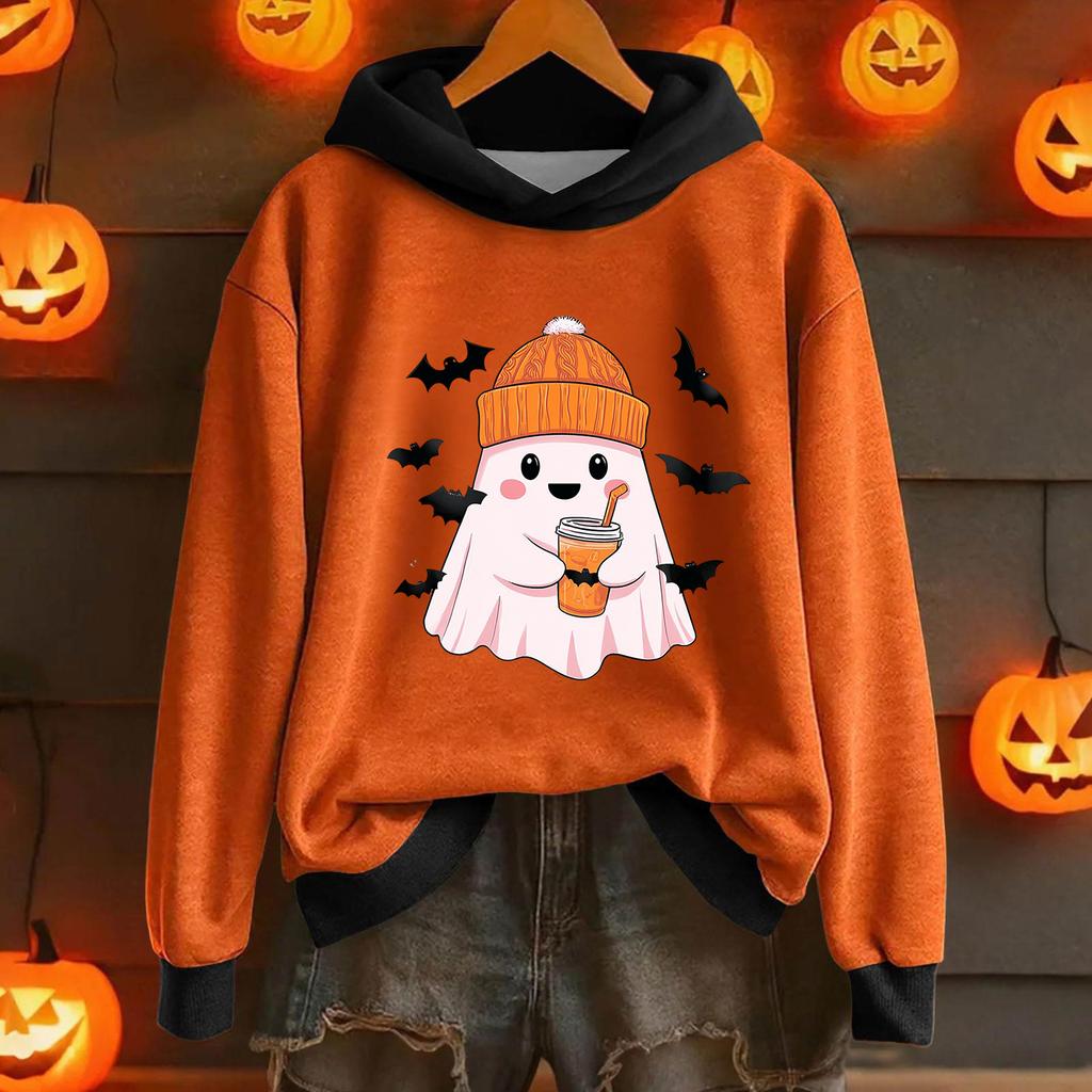 Women's Casual Fashion Halloween Printed Long Sleeve Hooded Sweatshirt