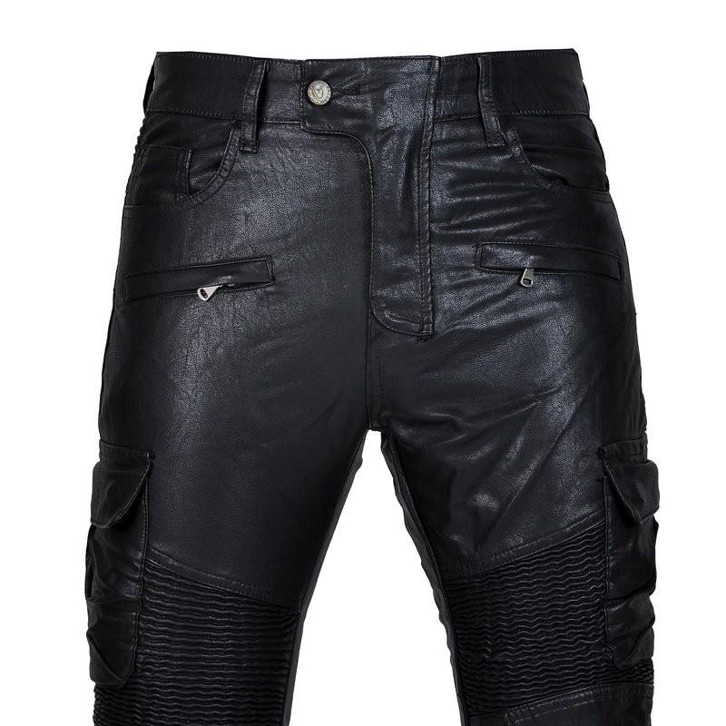 Mens Motorcycle Riding Pants PU Leather Protective Gear Windproof Slim Fit