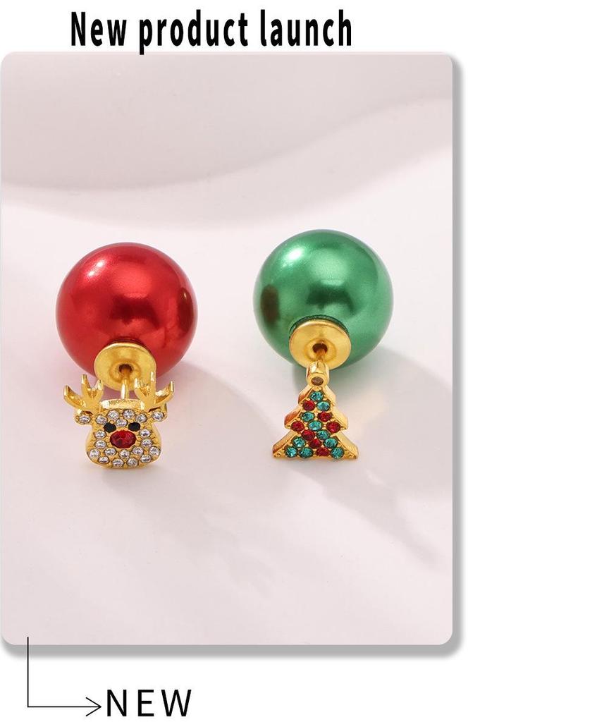 Xinyixin Christmas Tree Reindeer Zircon Stud Earrings with Colorful Bead Backs