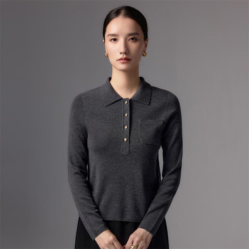 Le Ka Sha 2026 Women's 100% Pure Wool Polo Collar Long Sleeve Knit Pullover