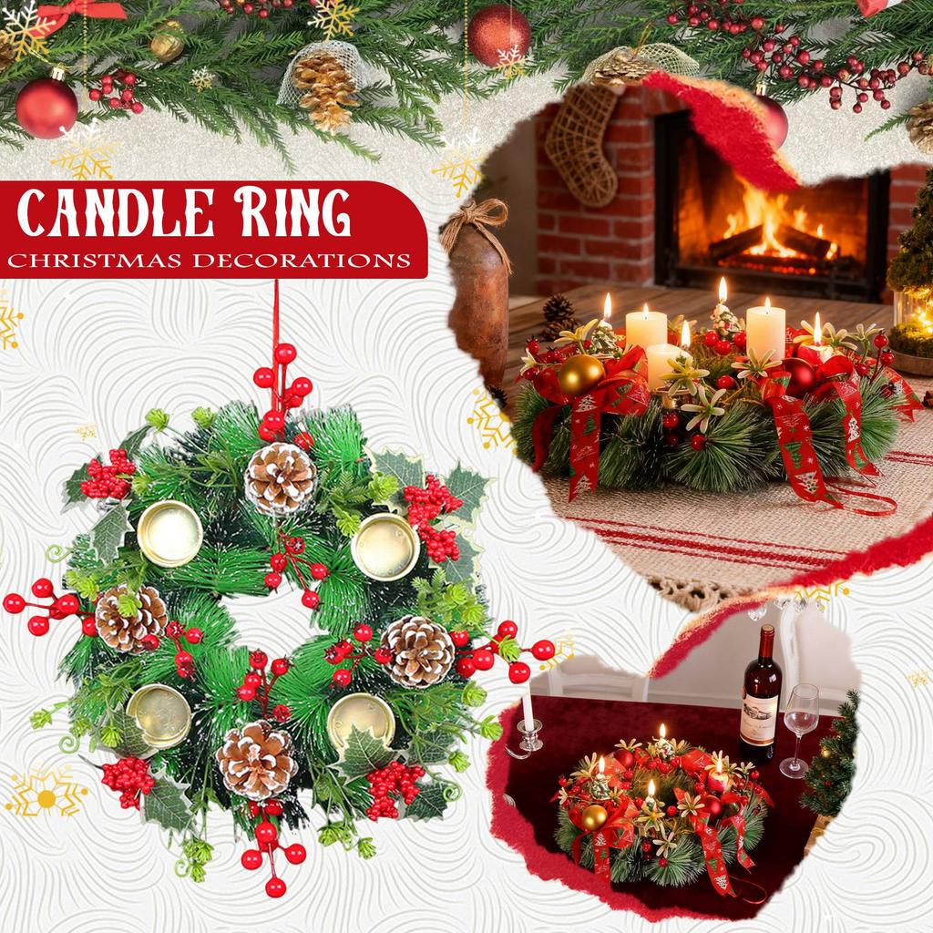 Christmas Wreath Candlestick Ornaments, Simulated Wreath Candlestick Desktop Decorations And Wall Hangers