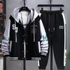 Übergröße Herren Hoodie Strickjacke & Jacke Set - Teenager Frühling/Herbst Stil - Gutaussehendes Zweiteiliges Sportswear für Mittelschüler