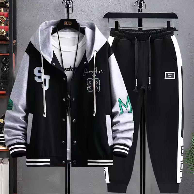 Übergröße Herren Hoodie Strickjacke & Jacke Set - Teenager Frühling/Herbst Stil - Gutaussehendes Zweiteiliges Sportswear für Mittelschüler